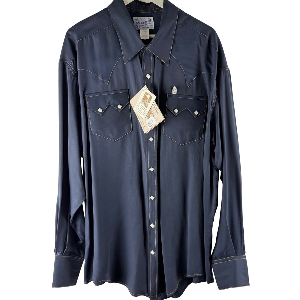 Rockmount Ranch Wear Tru-West Navy Blue Sz XL Tencel Western Snap Shirt 6944-NVY